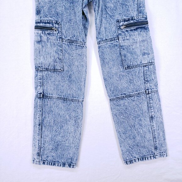 BP. Women's Blue Acid Wash High Waisted Pockets Cargo Straight Leg Pants Size 25 - Picture 8 of 16